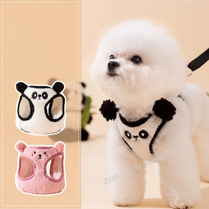 Puppy schattige dieren pluche Panda hondentuig en riem halsbandset en middelgrote hond Teddy Outdoor vest-stijl harnas hondenriem