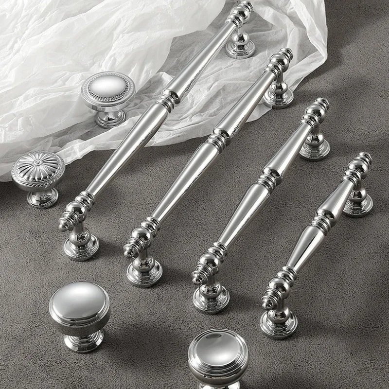 Nordic Bright Silver Cabinet Handles Desk Drawer Pull Brass Furniture Door Knob for Drawer Knob Handles for Cabinets and Drawers