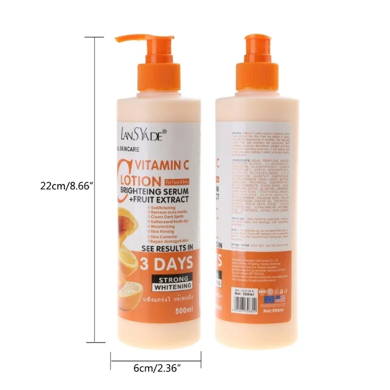 Loción corporal hidratante con vitamina C, Crema Corporal nutritiva, reparadora, cuidado de la piel, suero abrillantador, 500ML