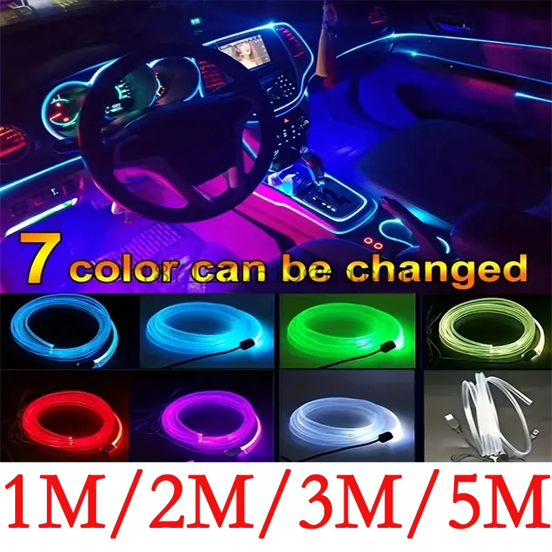 Car Interior Lighting LED Strip Lamp Decoration Garland Wire Tube Line Flexible Neon Light Atmosphere Backlight Car Accessories