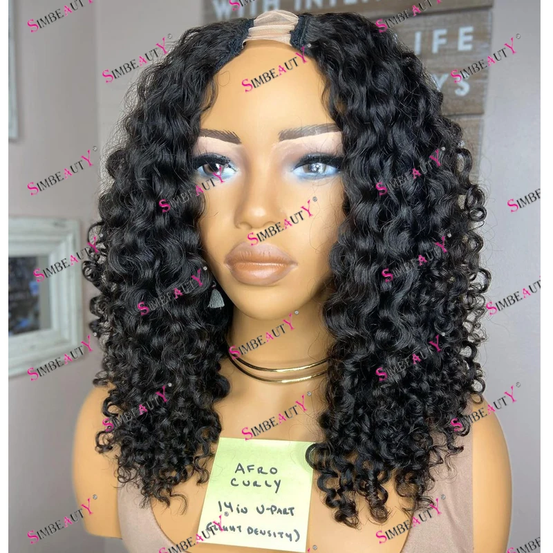 

Short Bob Water Curly 100% Remy Human Hair 1x4 Middle U Part Wigs for Black Women Natural Black Glueless Afo Women Easy Wear Wig