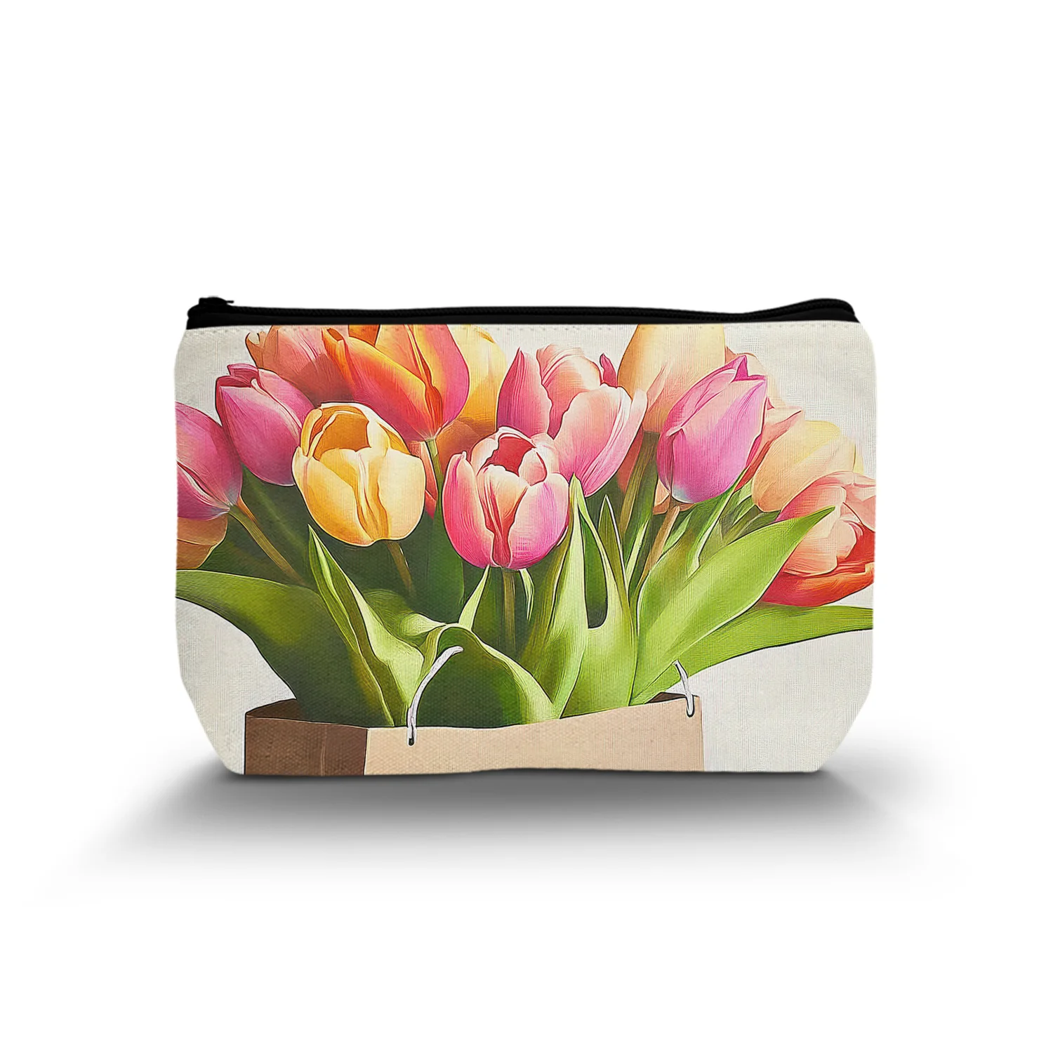 1Pc Paper Bag Tulip Bouquet Cosmetic Bag Floral Aesthetics Beautiful Life Cosmetic Bag Suitable For Daily Use When Going Out