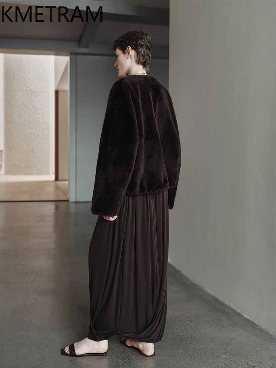 Damska kurtka z prawdziwej wełny owczej, dwustronna, krótki płaszcz z naturalnego futra, styl \"old money\", zimowe ubrania damskie 2025, шуба женская