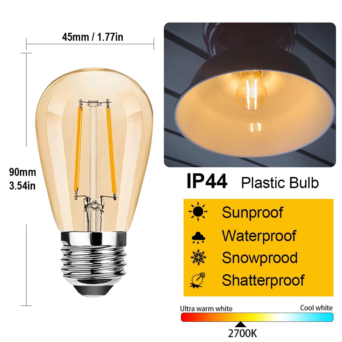 15PCS Plastic Vintage LED Bulb E27 Led Filament Light Warm S14 Shatterproof Edison Night Light Bulb for Garland Street Light