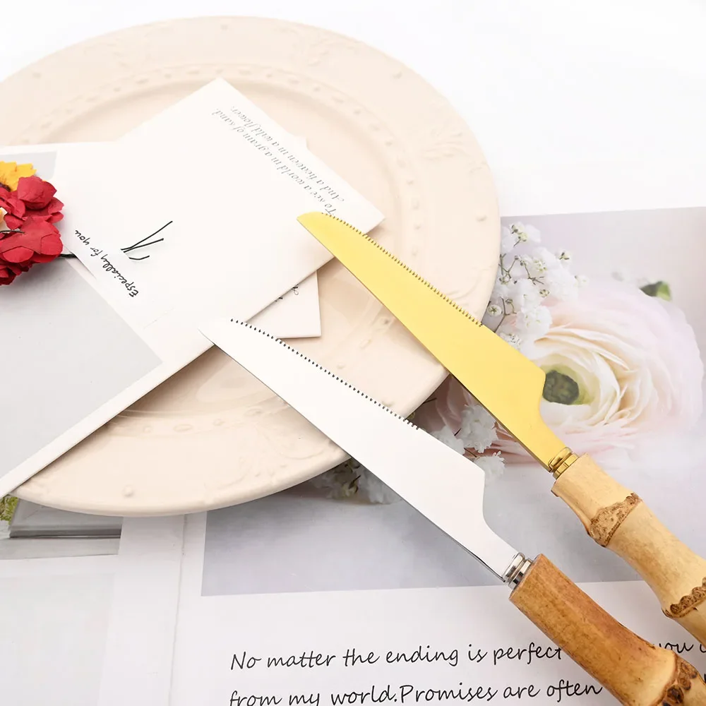 4/6/10Pcs Dinner Knives Cutlery Set Stainless Steel Bamboo Handle Silver Tableware Set Kitchen Home Western Knife Dinnerware Set