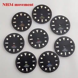NH34 dial 28.5mm S dial GMT four hands green luminous watch dial for NH34 Movement watch accessories repair tool