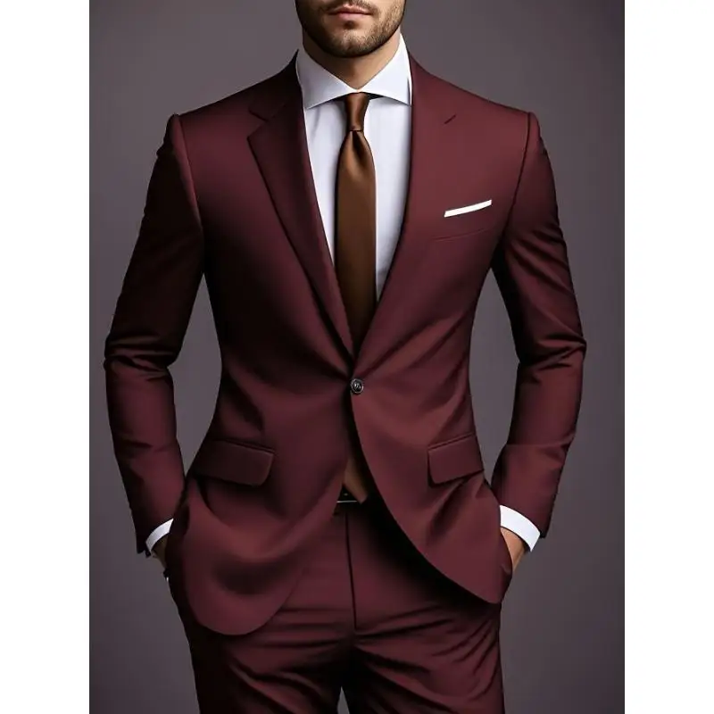 Men's Two-Piece Suit Set Formal Wear Professional Career Outfit Male Fashionable Ensemble Winter Collection Other Material