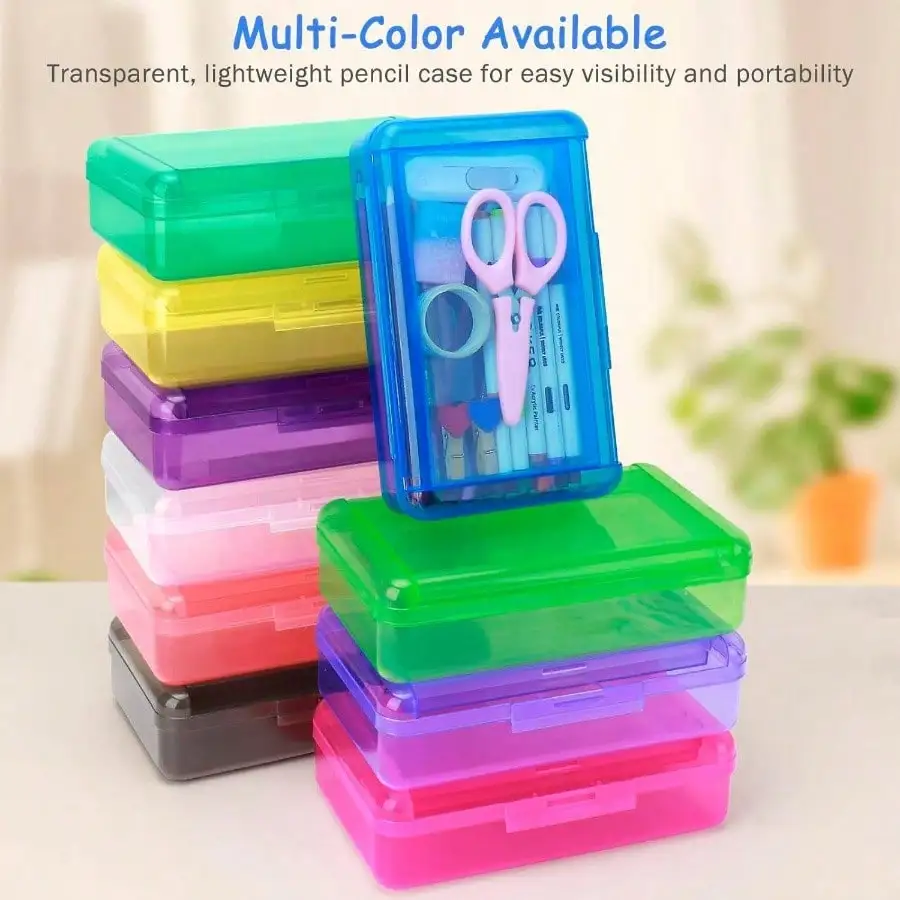 مقلمة ذات سعة كبيرة بطبقة مزدوجة، مقلمة بلاستيكية شفافة، مقلمة صلبة مع غطاء تثبيت سريع، قلم حبر