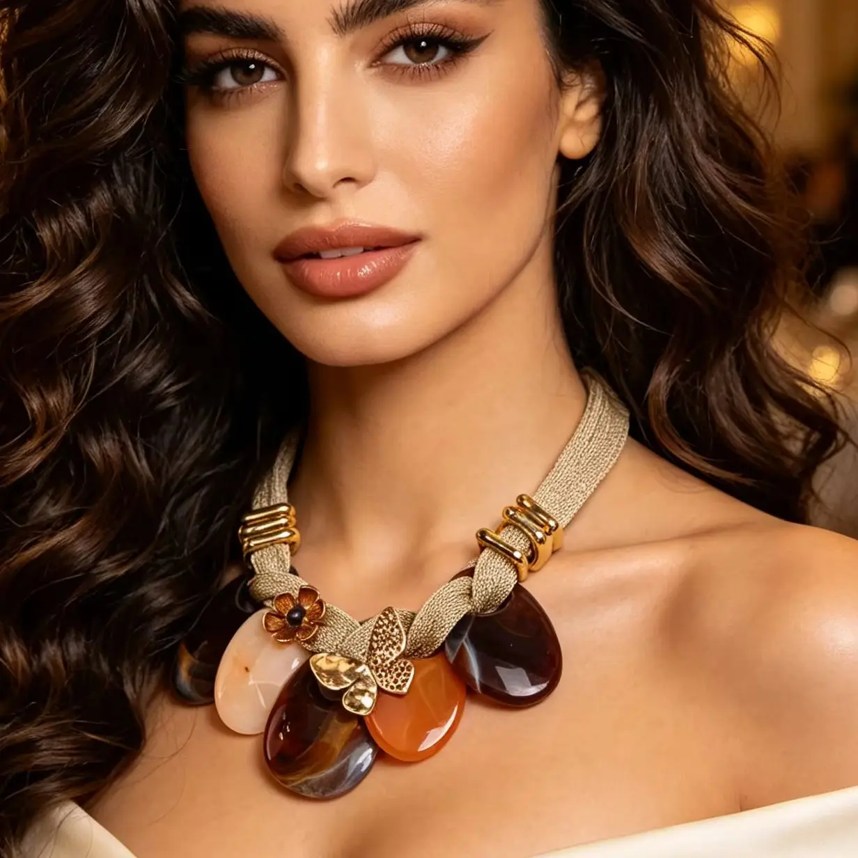 Statement Retro Beads&Flower Necklace Collar for Women Girl Wedding Party Jewelry