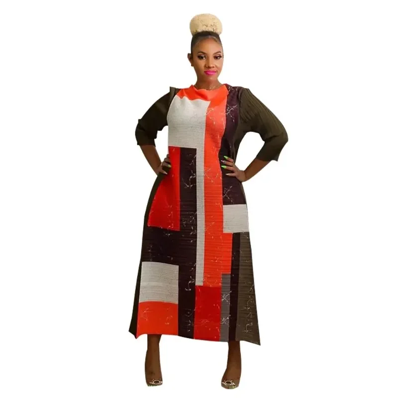 Dress Women Long Dresses Print Floral Vestidos Round Neck Lantern Sleeve Elegant Splice Y2k Streetwear Pleated Work Summer 2026