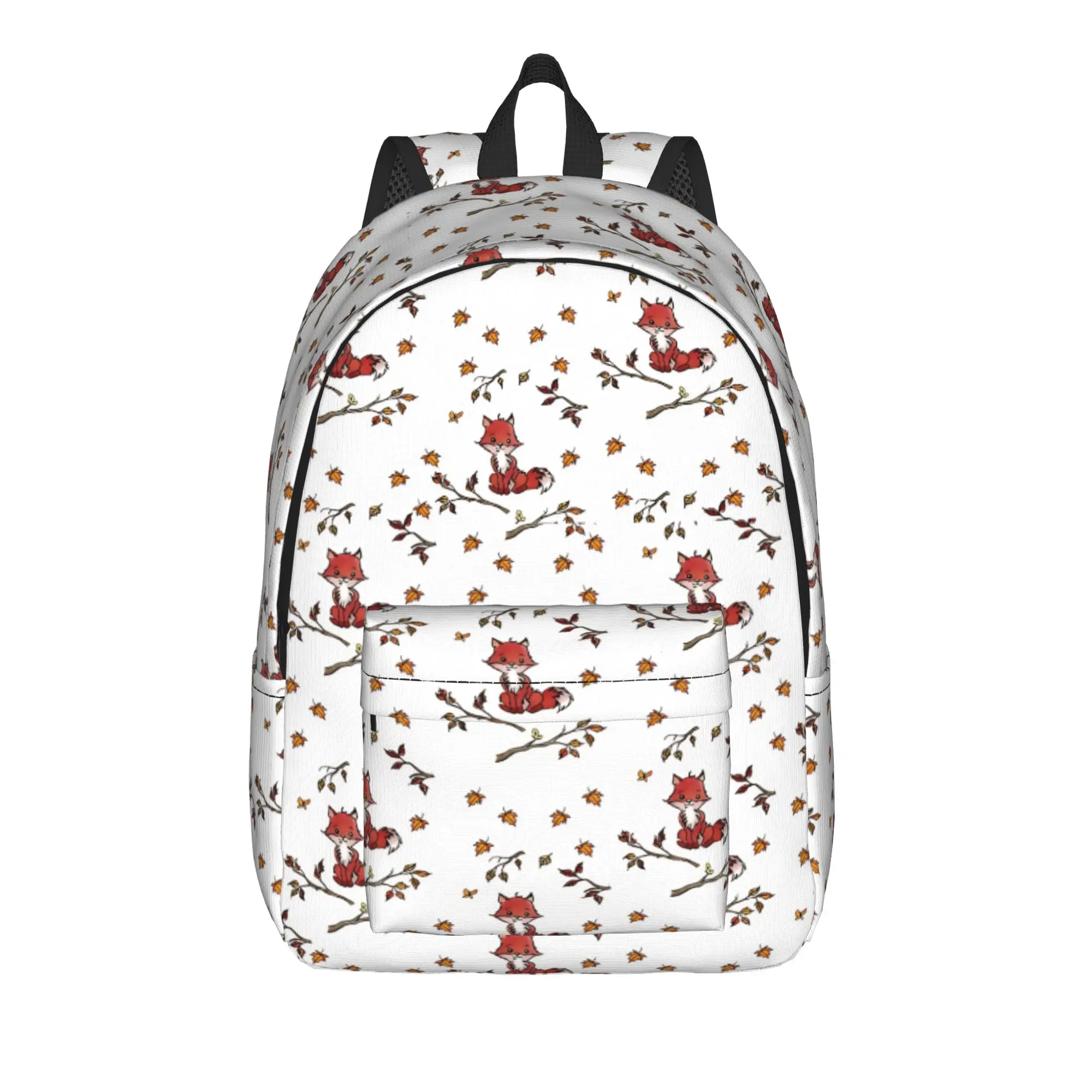 Little Fox  Teenage Backpack with Pocket Student Hiking Travel Foxes Autumn Partten Daypack for Men Women Laptop Shoulder Bag