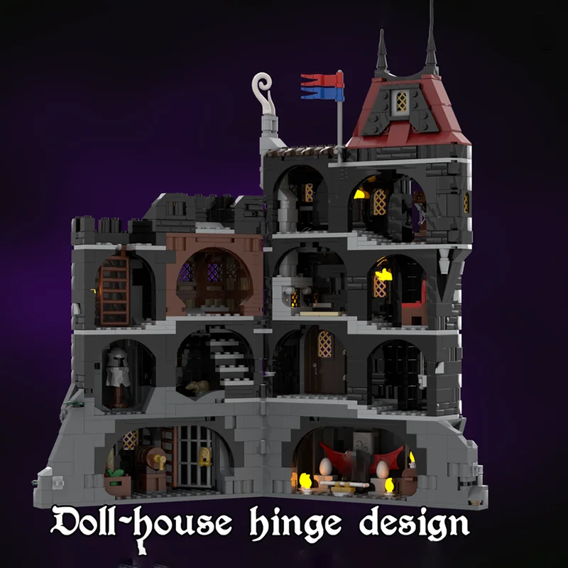 ปราสาทยุคกลางรุ่น Moc อาคารอิฐสีดําเก็บชุดอาคารเทคโนโลยี Modular Block DIY ของเล่นคริสต์มาสวันหยุดของขวัญ