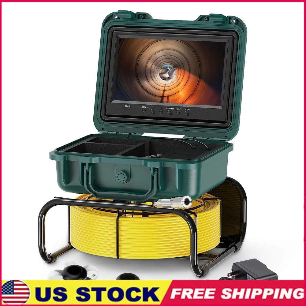 1080P Sewer Camera 100ft with 9Inch Ultra HD Screen and Meter Counter Snake Drain Pipe Borescope Camera with DVR Waterproof