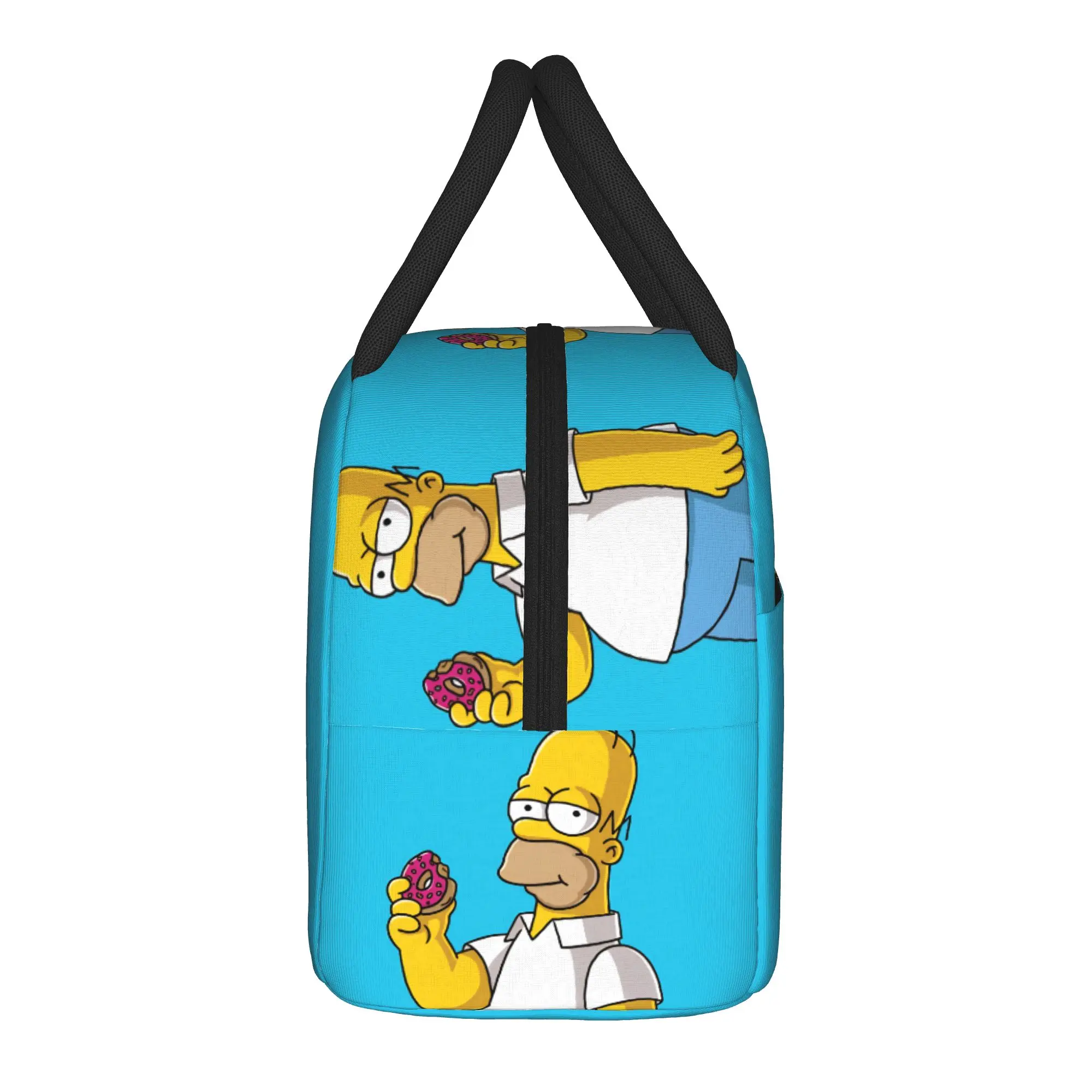 Homer S-Simpsons Holding Pink Donut Lunch Bag School Lunch Box For Child Print Tote Food Bags Oxford Portable Zipper Cooler Bag