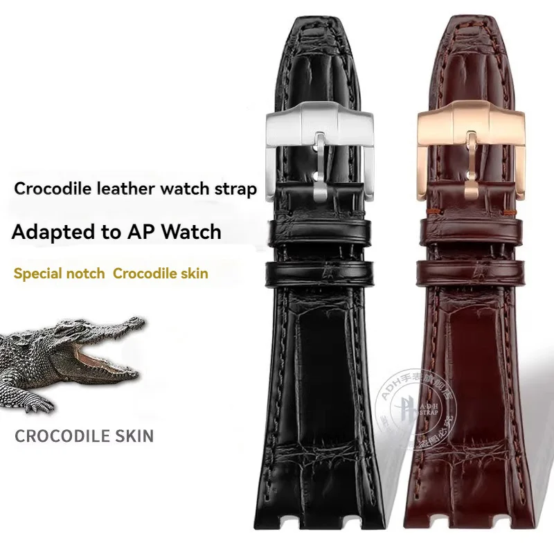 Crocodile Skin Strap for AP Watch 15703 15710 Genuine Alligator Belt Built in Steel Head Particles Watchband Black 26mm 28mm