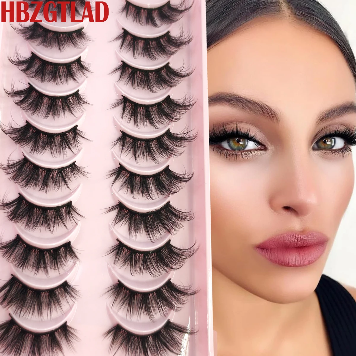 Faux-cils 3D demi-cils, 10 paires, aspect naturel, œil de chat, cils vaporeux en vison, bande moelleuse, par HBZGTLAD