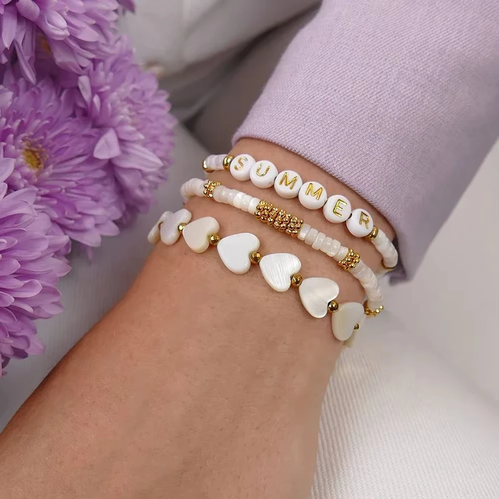 Go to Beach Shell Heart Bracelet Stackable Beaded Jewelry Bohemian Summer Shell Space Bracelets for Women