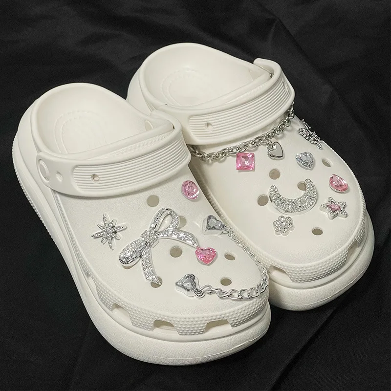 Silvery 13 Pcs Set Girls Women Shoe Charms DIY Hole Shoes Detachable Buckle Garden Shoes Accessories Festival Gift