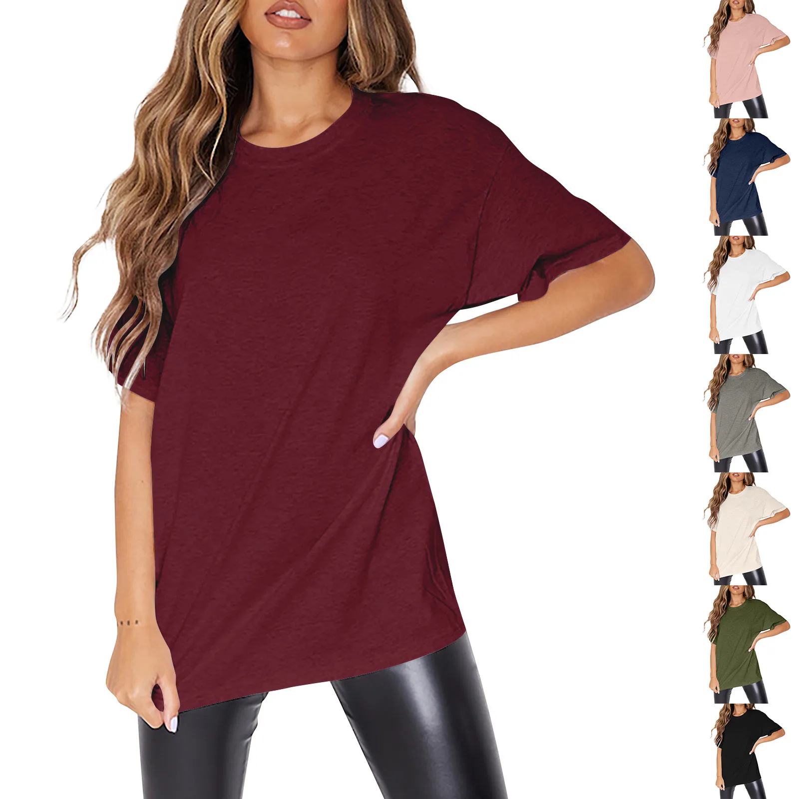 Women's Tops Fashion Casual Summer T Shirts Crew Neck Solid Color Short Sleeve Tunic Tops Loose Fit Blouses