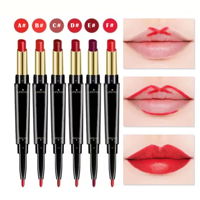 6 Color Matte Lipstick Lip Liner 2 In 1 Brand Makeup Lipstick Matte Durable Waterproof Nude Red Lipstick Lips Make Up