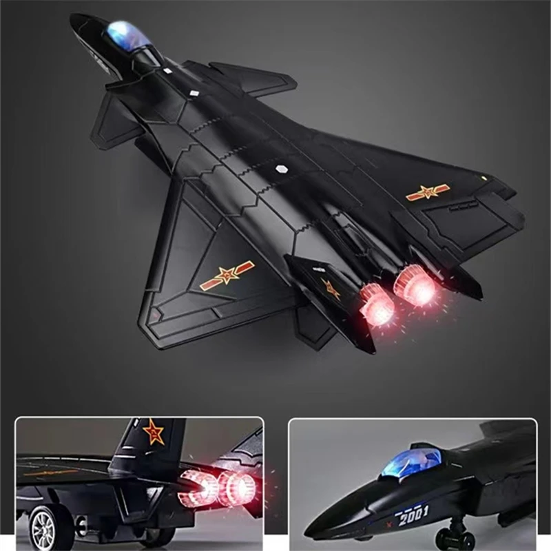 NEW Chengdu J-20 Alloy Stealth Fighter Aircraft Airplane Model Simulation Metal Fighter Battle Plane Model Sound Light Kids Gift