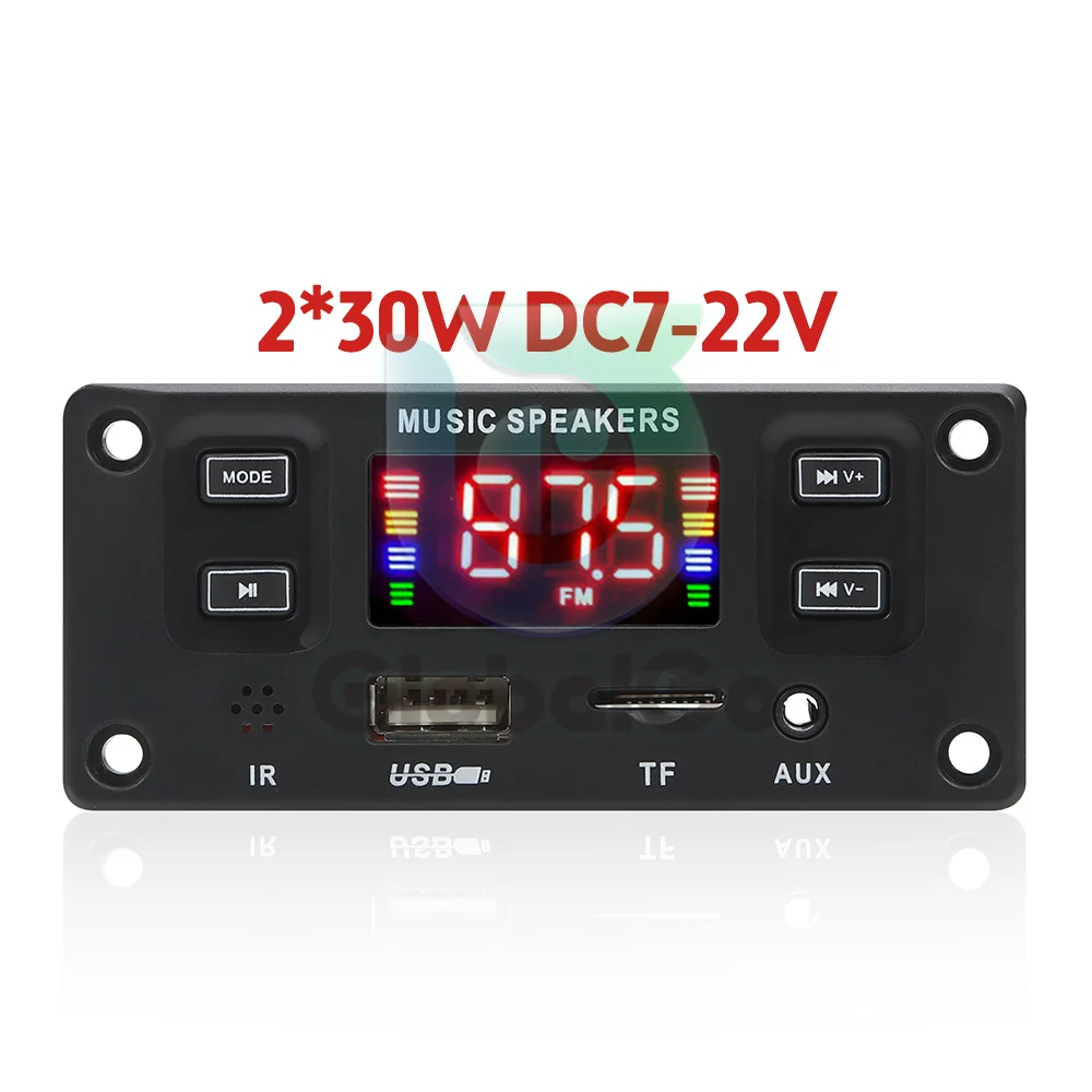 DC7V-22V 2*30W 60W amplificatore vivavoce lettore MP3 scheda di decodifica Bluetooth 5.0 auto FM Radio modulo supporto FM TF registratori USB