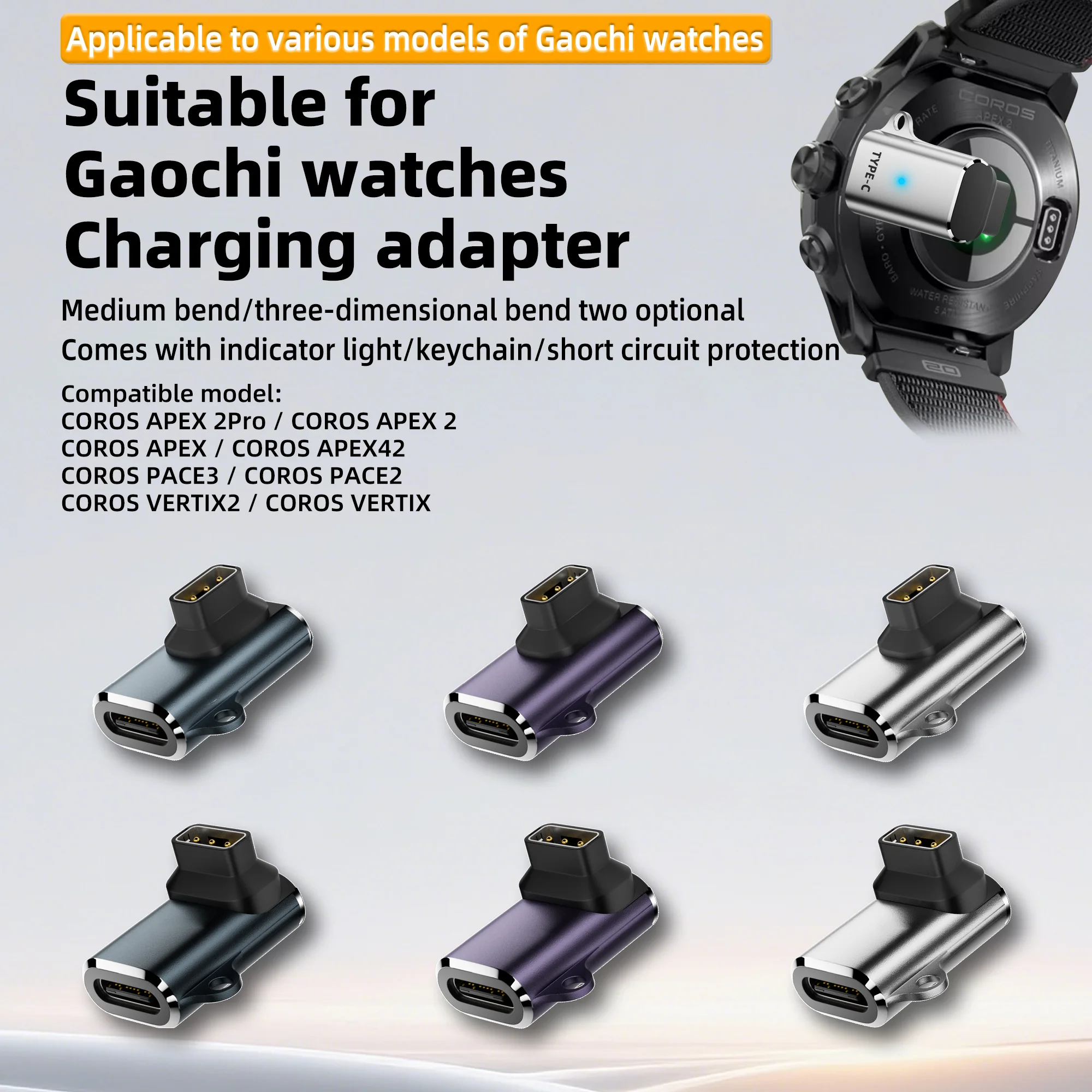 Type C Charging Adapter for COROS APEX 2 Pro/APEX 42mm 46mm USB-C Charger Connector for COROS Pace 3/Pace 2/Vertix/Vertix 2