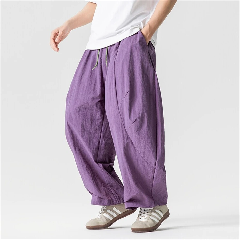 Large Size Thin Pants Mens Summer Vintage Paratrooper Trousers Men Harajuku Japan Style Elastic Waist Baggy Casual Pant Male