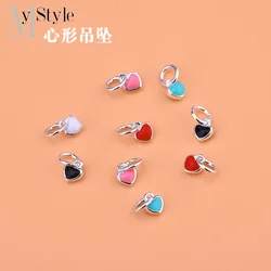 S925 glue dropping Color Heart Pendant Red Black White Pink Blue pendant accessories DIY accessories materials