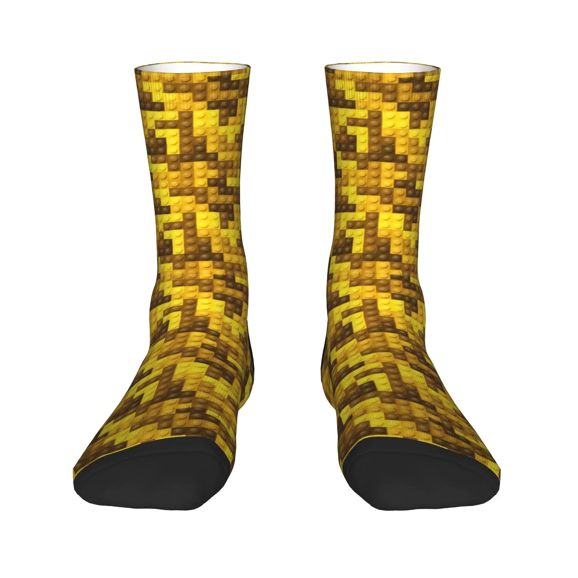 Brown Yellow Gradient Building Blocks Pattern Stockings Men Socks Vintage Socks Autumn Skateboard Non Skid Graphic Socks Gift