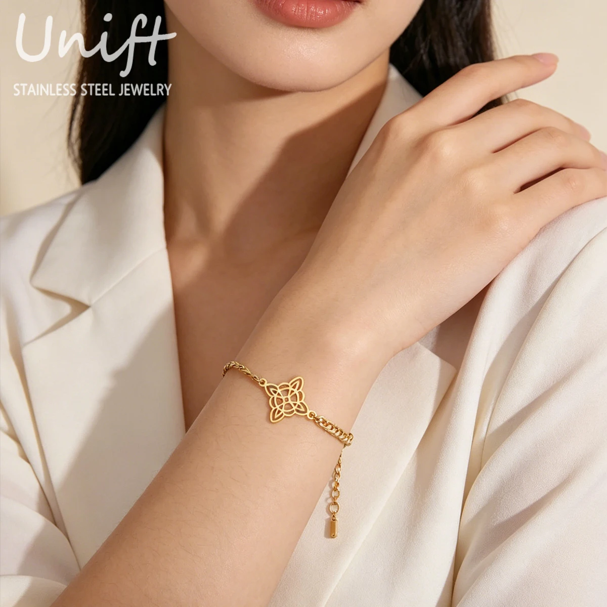 Unift Witch Knot Bracelet for Women Men Stainless Steel Figaro Chain Celtics Couple Bracelet Amulet Vintage Jewelry Gift