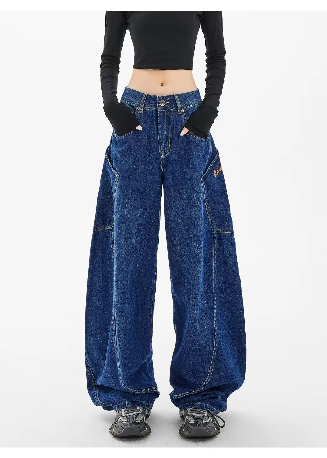 Vintage y2k denim calças compridas mulheres jeans calças de perna larga fino ajuste cintura alta calças retas streetwear casual splice jeans