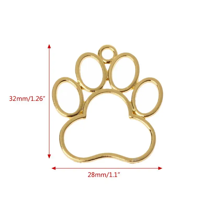 5Pcs Gold Color Metal Hollow Dog Footprint Shape Frame Charms Pendants For Earring Dangle Jewelry Making Accessories