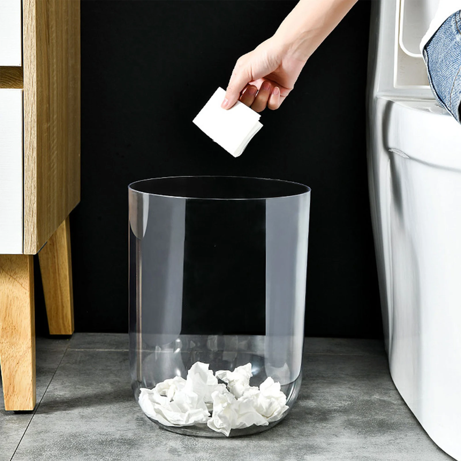 

1Pcs Clear Trash Can Large Capacity Simple Waste Basket Multifunctional Household Trash Bin Home Office Decor