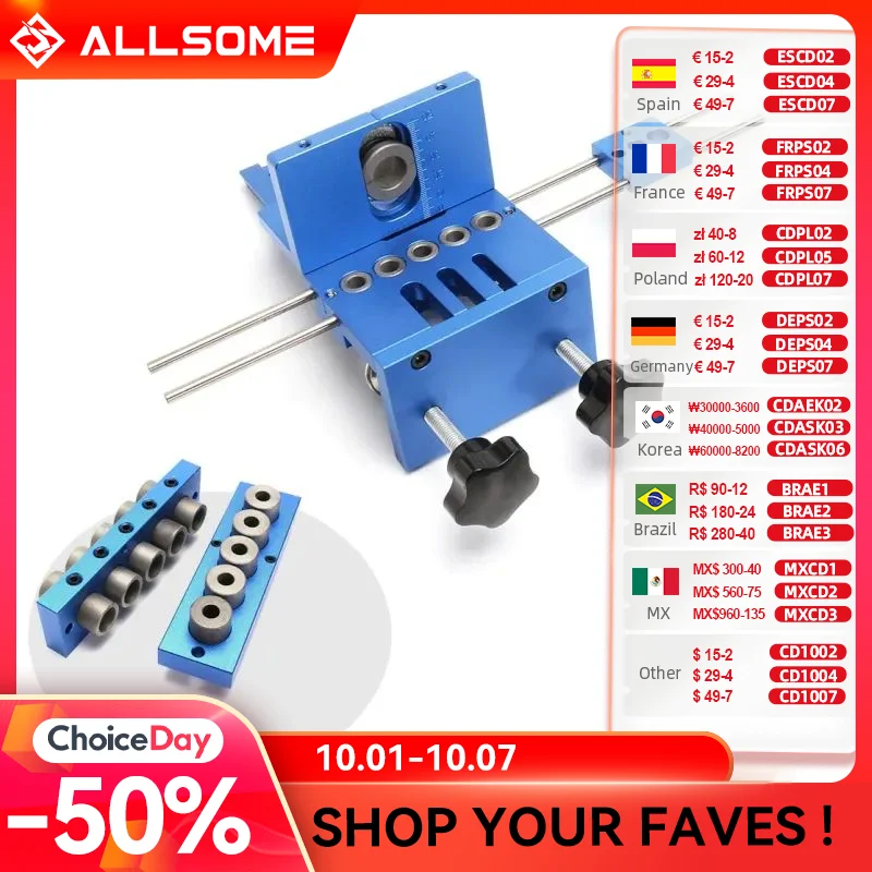 

Allsome 3 in 1 Dowel Jigs Woodworking Drilling Locator Drilling Guide Kit DIY Tools Furniture Repair or handyman