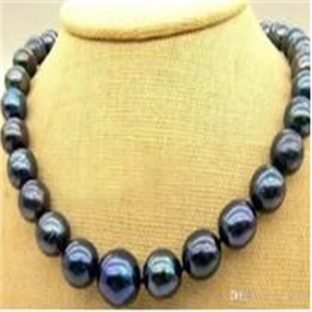 New 10-11mm Tahitian Black Natural Pearl Necklace 18