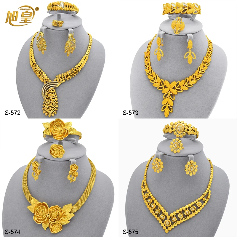 

XUHUANG NEW Ethiopia Flower Shape 24K Gold Plated Necklace Bracelet Jewelry Sets For Women Dubai Wedding Choker Set Gifts Party