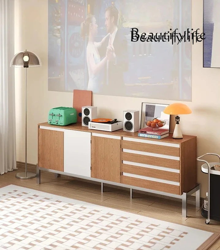

Medieval style solid wood TV cabinet storage locker integrated against the wall living room household small apartment bedroom