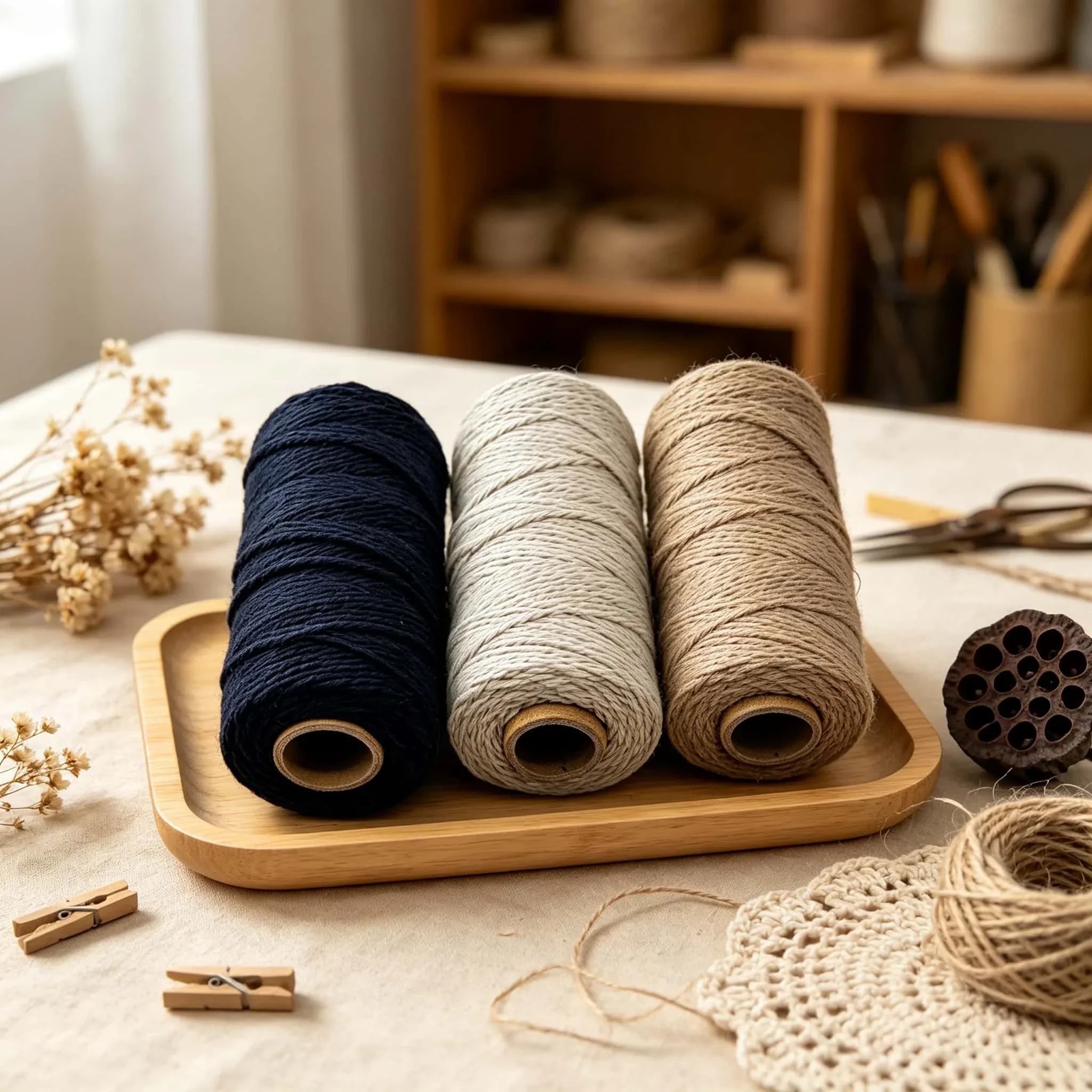 3 Rolls Cotton Jute Twine 300M Total Black White Natural Craft Cord for Gift Wrapping Wedding DIY Home Decoration