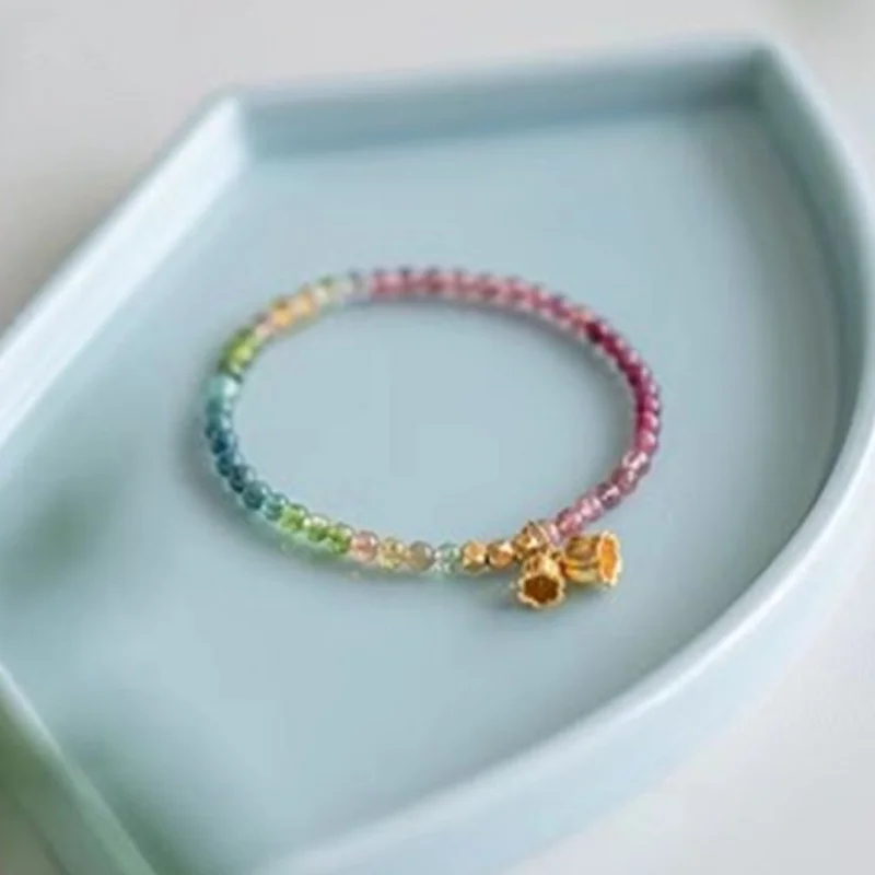 Natural Tourmaline Gradient Color Bracelet Fine Lily Pendants925Silver Plated Fashion Simple Niche