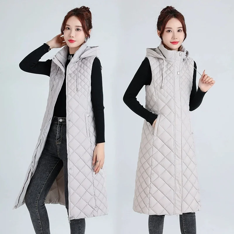 

New Winter Sleeveless Waistcoats Women Hooded Long Parkas Vest Warm High-quality Down Coats Parka Outerwear Female Waistcoat