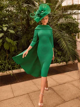 Short Mother of the Bride Dresses 2023 Green 3/4 Sleeves Wedding Guest Gowns open Back Simple Dress Women for Wedding Party