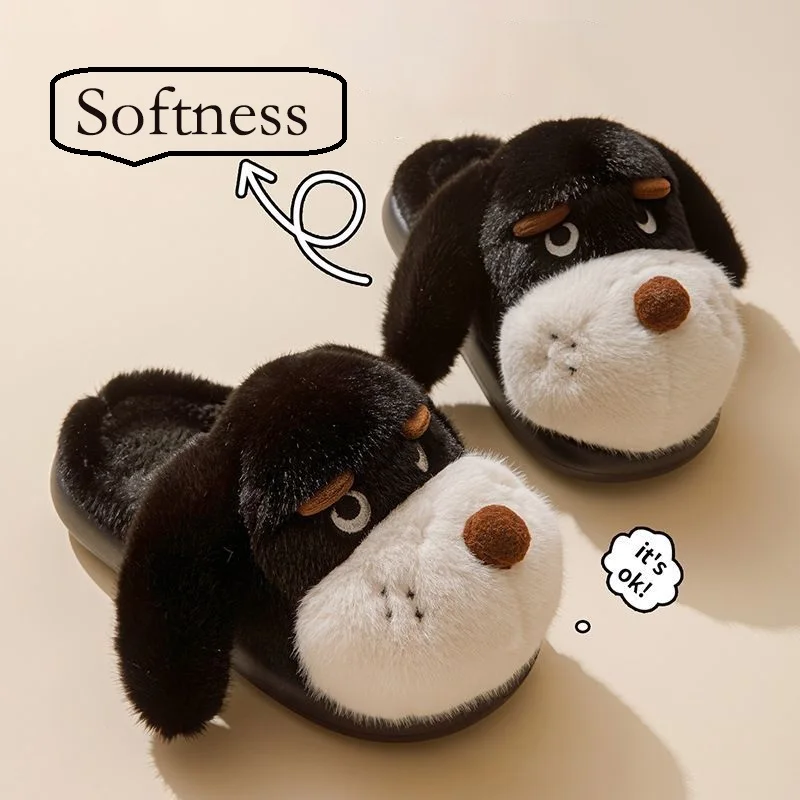 

New cartoon puppy slippers women fluffy dog design home shoes vivid animal slides shoes winter warm slipper woman fun room shoes