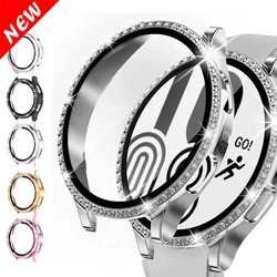 Protective Case for Samsung Galaxy Watch 6 5 4 40mm 44mm Case PC single row diamond encrusted shiny cover bumper no glass