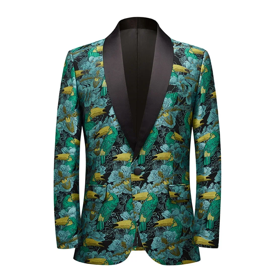 

Mens Green Jacquard Blazer Jacket One Button Shawl Lapel Elegant Tuxedo Suit Blazer Fashion Men Prom Party Wedding Suits Blazers