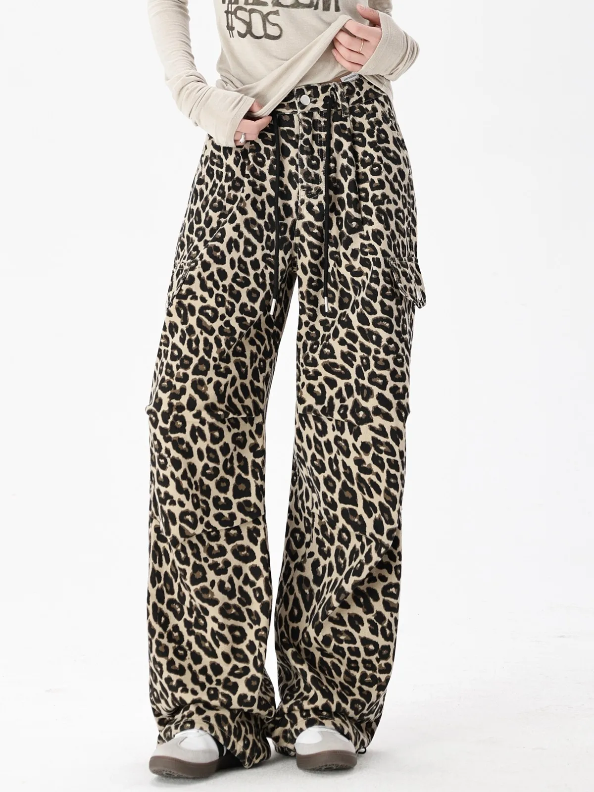 

ZHISILAO Leopard Print Wide Leg Straight Cargo Pants Women Vintage Loose Y2k Cargo Trousers Autumn 2024