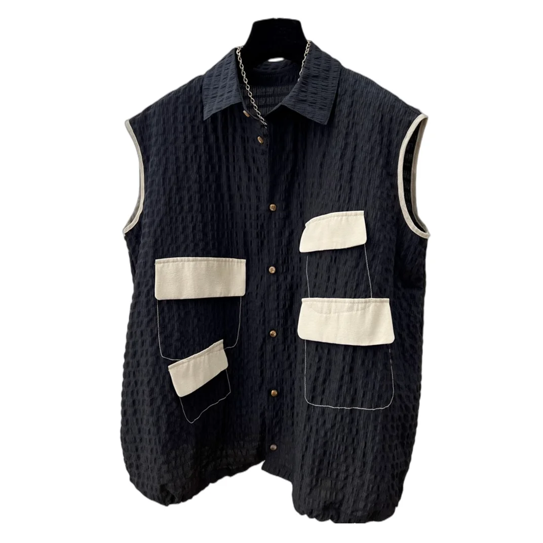 Spliced denim vest women's new autumn and winter pocket shoulder jacket sleeveless top  jackets  jackets for women 2024