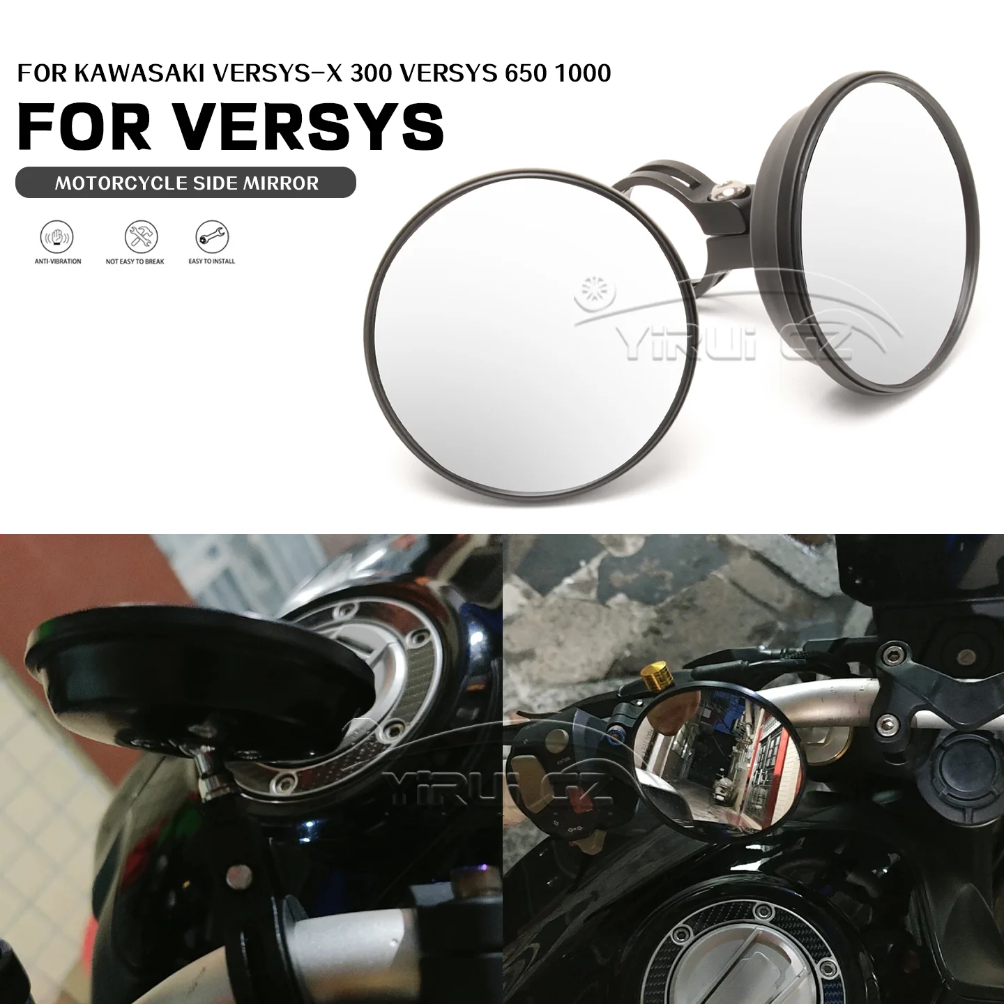 

Motorcycle Blind Spot Auxiliar Retrovisor Espelho Convexo Espelhos de grande angularpara For Kawasaki VERSYS-X300 VERSYS650 1000