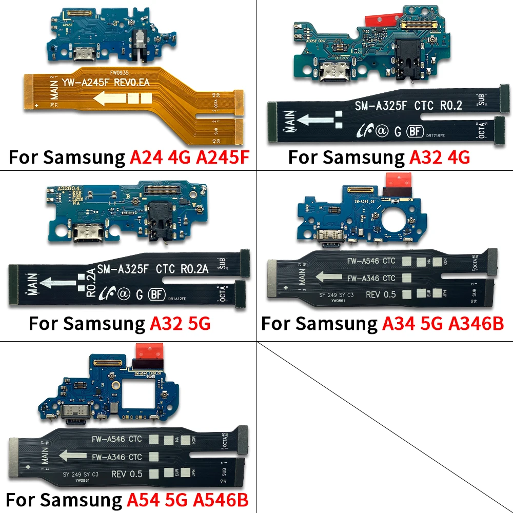 For Samsung A24 A32 4G A34 A54 5G USB Fast Charging Connector Board Dock Charger Flex With Motherboard LCD Connector Flex Cable