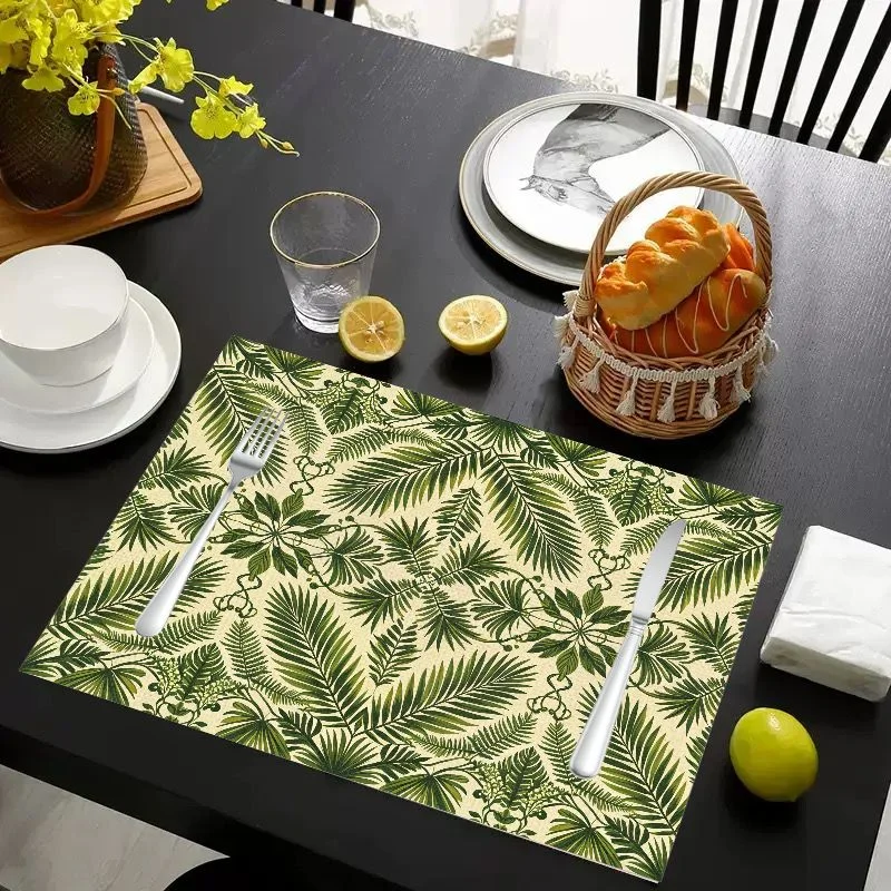 VIKAMA Placemat Tropical Green Fern Pattern, Waterproof Oil-Proof Heat-Resistant Non-Slip Woven Dining Table Mat